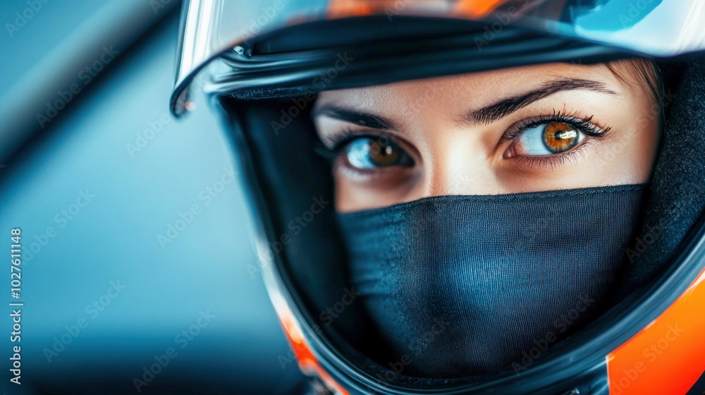 Motorcycle Rider in Red Helmet Close-Up Motorcycle Rider in Red Helmet Close-Up