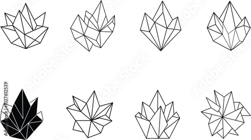 Geometric Crystal Shapes Outline Art Design