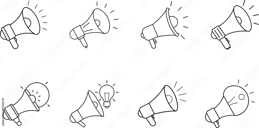 Megaphone Icons Set: Simple Line Art Megaphone Icons Set: Simple Line Art