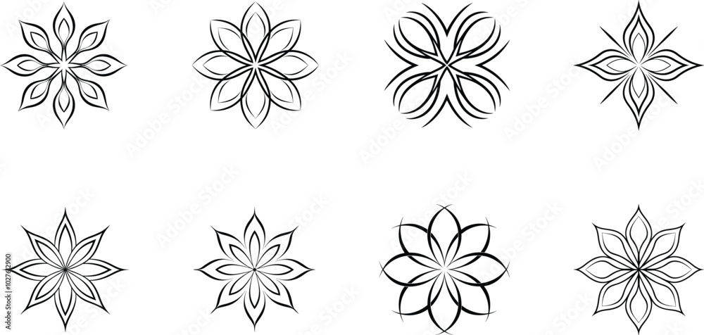 Eight Black and White Floral Designs Eight Black and White Floral Designs