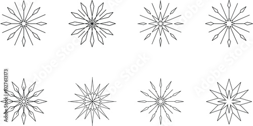 Eight Simple Line Drawn Snowflakes Design