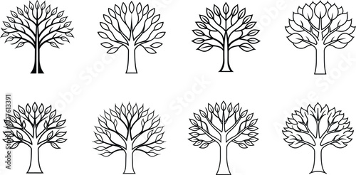 Six Simple Black and White Tree Outline Illustrations
