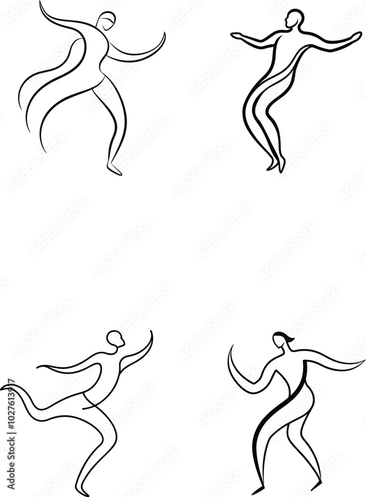 Abstract Line Art Human Figures Dancing Motion