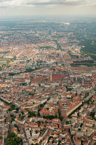 Munich city center in Germany seen from a small plane