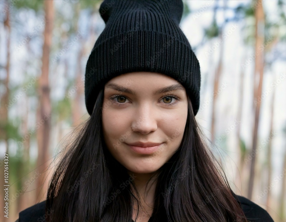 woman wearing a black beanie hat