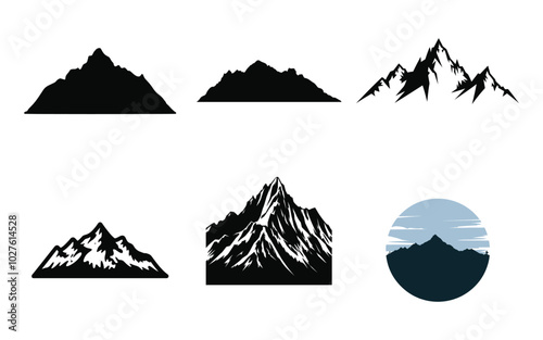 Versatile Mountain Vector Set Featuring Various Styles, Shapes, and Perspectives for Outdoor and Adventure Themed Graphic Design photo