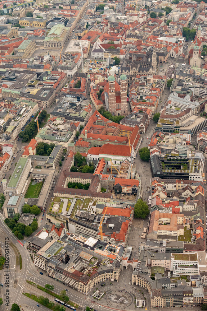 Naklejka premium Church of our lady in Munich in Germany seen from a small plane