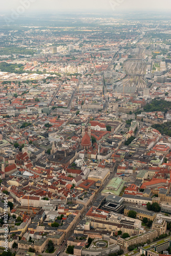 Munich city center in Germany seen from a small plane