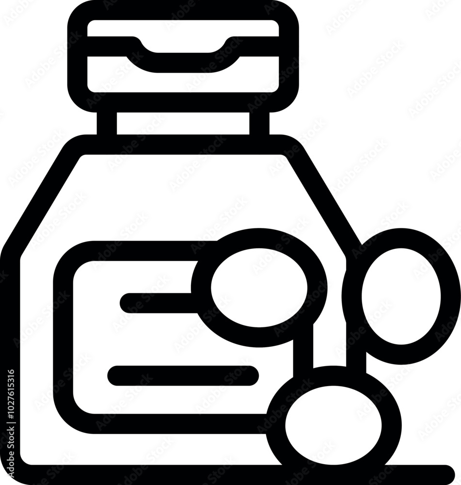 This simple vector illustration of a medicine bottle with pills represents healthcare and pharmaceuticals