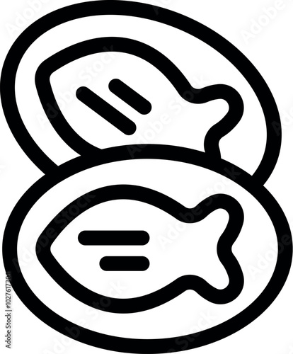 Simple line vector icon of two taiyaki, a popular japanese street food, known for its fish shape and sweet fillings
