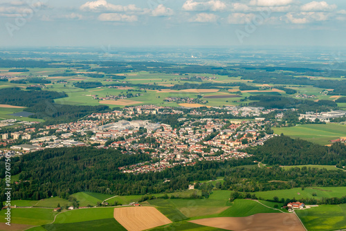 Traunreut in Germany seen from a small plane