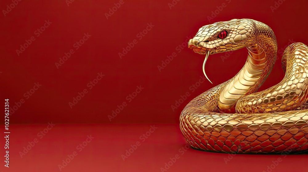 Golden Snake with Red Eyes on a Red Background Golden Snake with Red Eyes on a Red Background