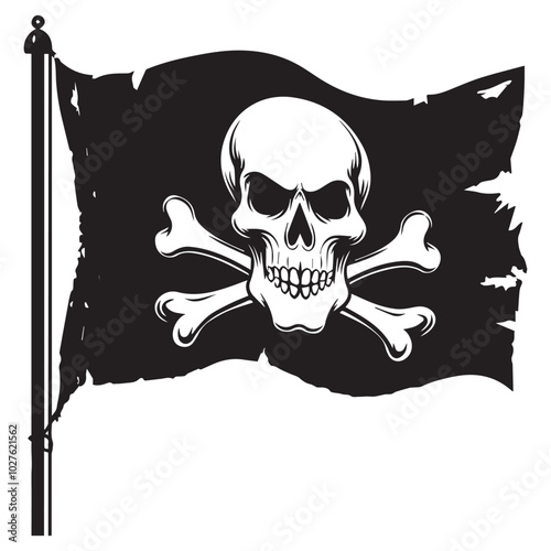 Silhouette Pirate flag with a skull and crossbones black color only