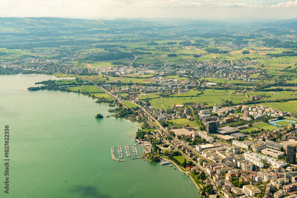 Fototapeta premium Zug in Switzerland, seen from a small plane