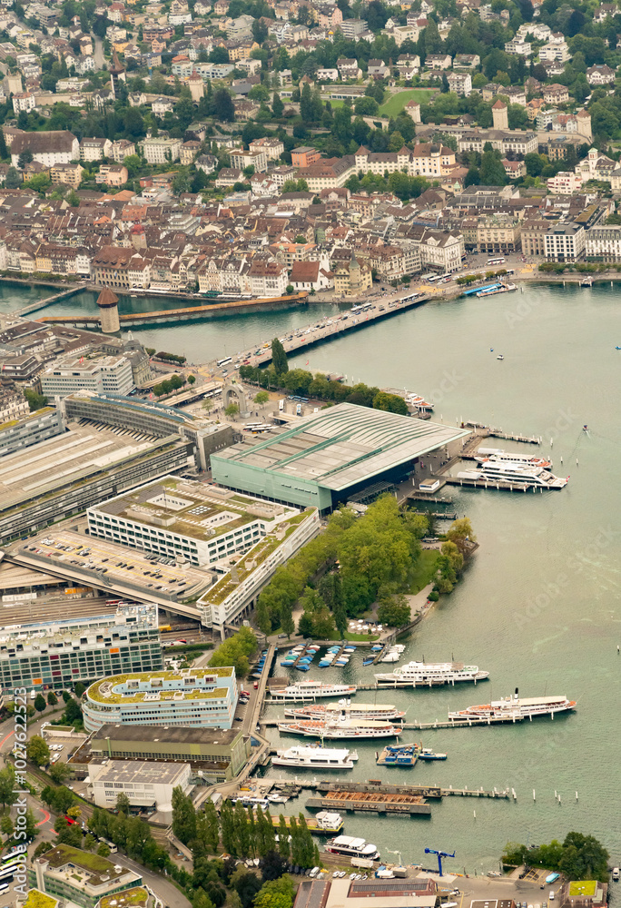 Obraz premium Luzern city in Switzerland seen from a small plane