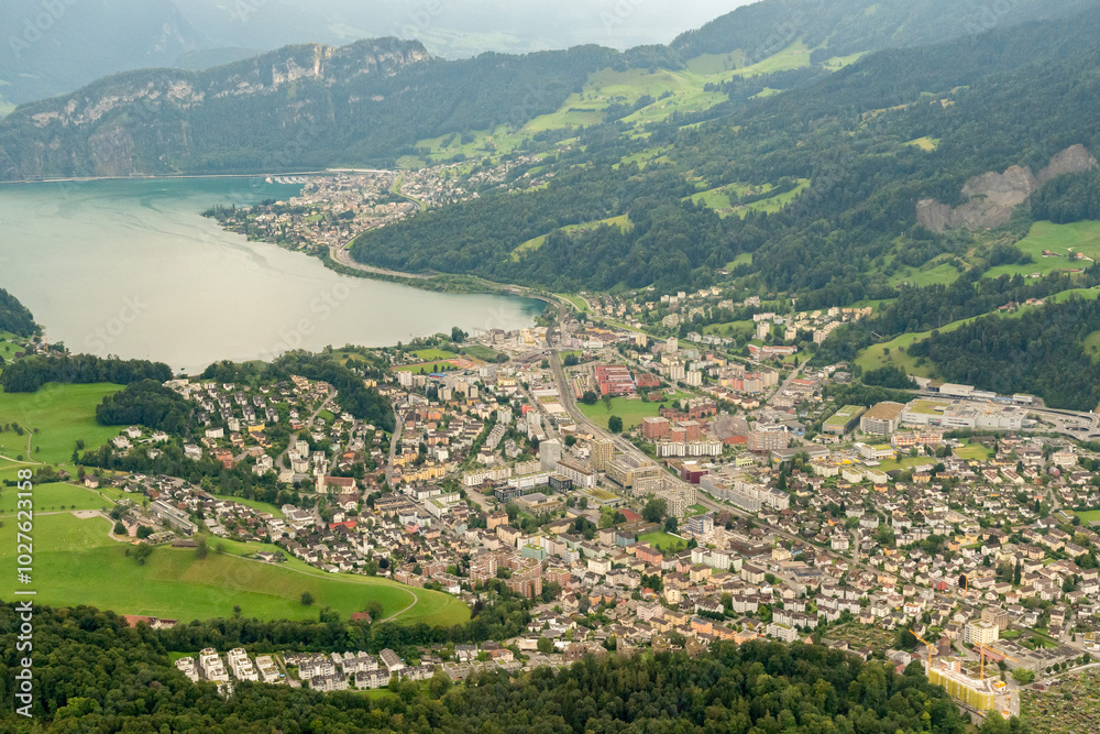 Fototapeta premium Horw in Switzerland seen from a small plane