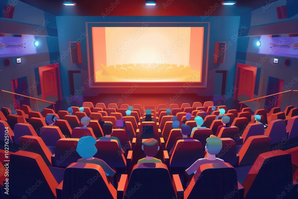 Audience members relax in comfortable seats while watching an engaging film on the big screen in a cozy theater setting. Generative AI