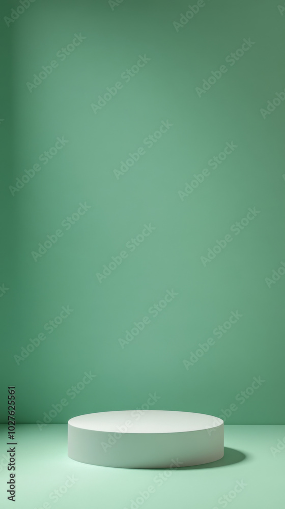 White podium on green background with soft shadows and minimalist style White podium on green background with soft shadows and minimalist style