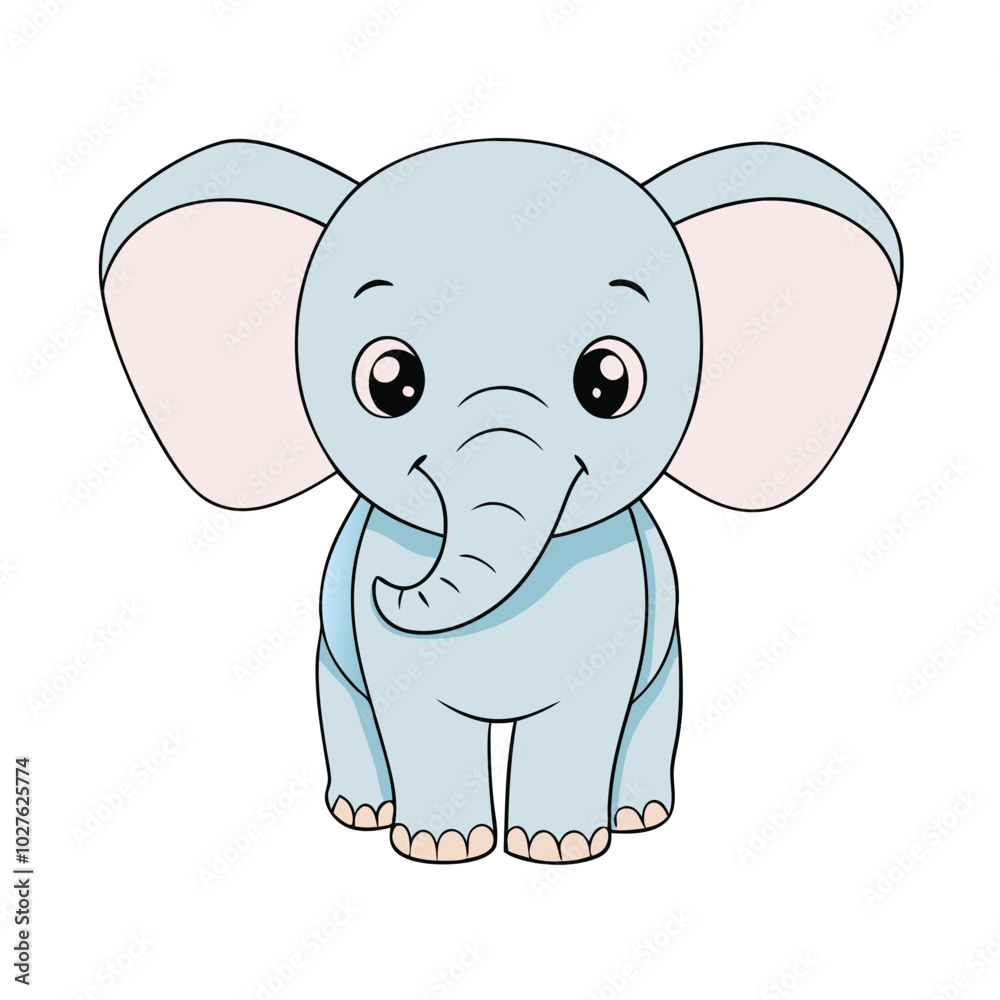 Naklejka premium Cute Baby Elephant Vector Illustration on White Background.