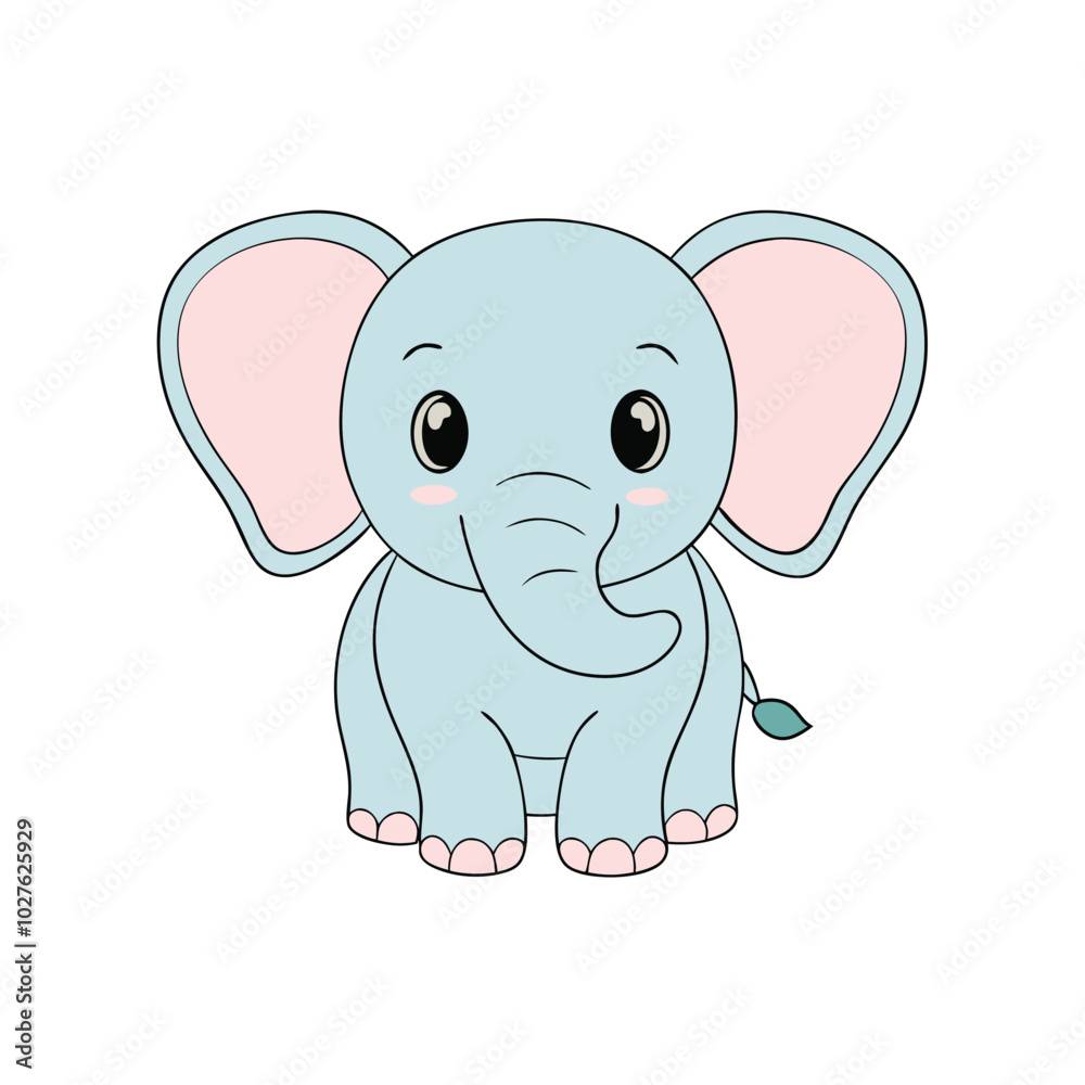 Naklejka premium Cute Baby Elephant Vector Illustration on White Background.