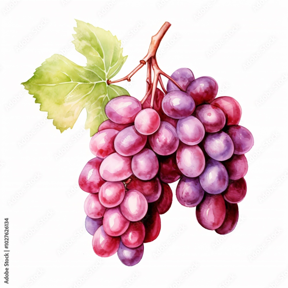 Fototapeta premium A bunch of grapes with a leaf on top