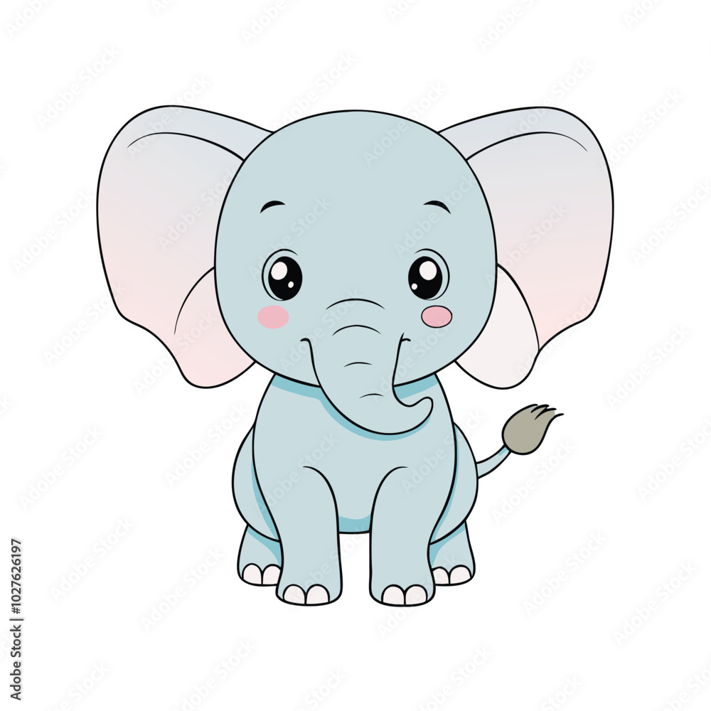 Obraz premium Cute Baby Elephant Vector Illustration on White Background.
