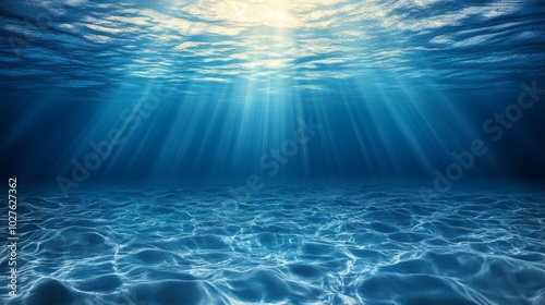 Underwater Scene with Sunlight Beams and Ocean Floor