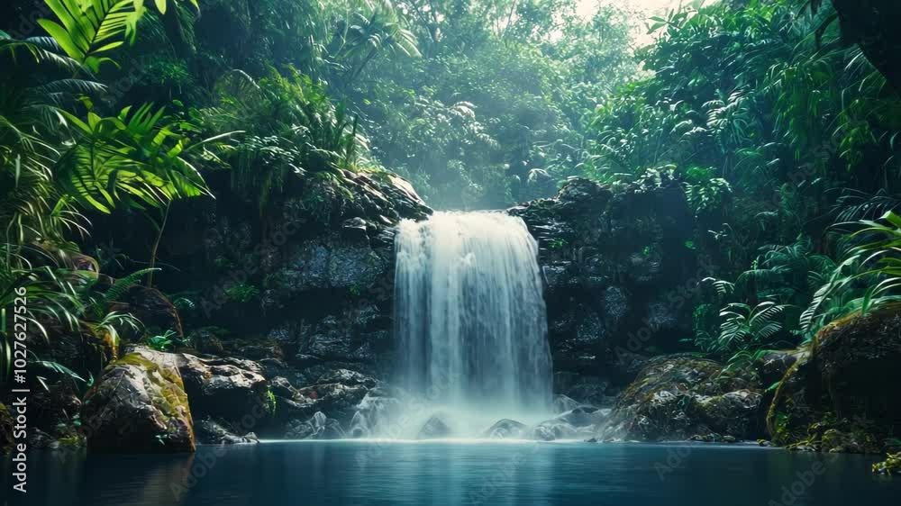 Tranquil Waterfall in Lush Jungle Tranquil Waterfall in Lush Jungle