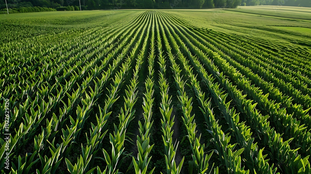 Drone perspective of a large field of leeks with green stalks creating a visually appealing, linear arrangement Drone perspective of a large field of leeks with green stalks creating a visually appealing, linear arrangement