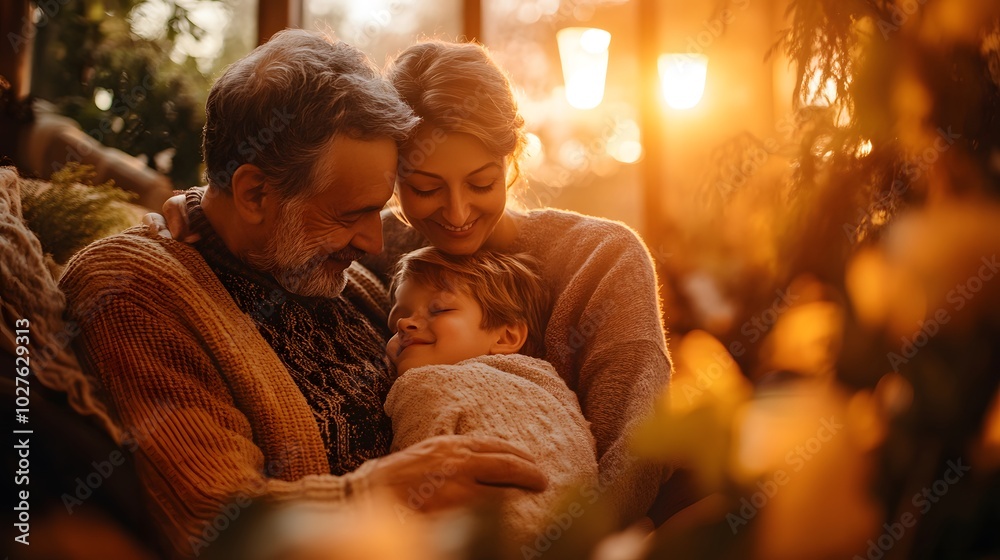 Softly lit scene of family members embracing in a warm indoor setting reflecting love and connection Softly lit scene of family members embracing in a warm indoor setting reflecting love and connection