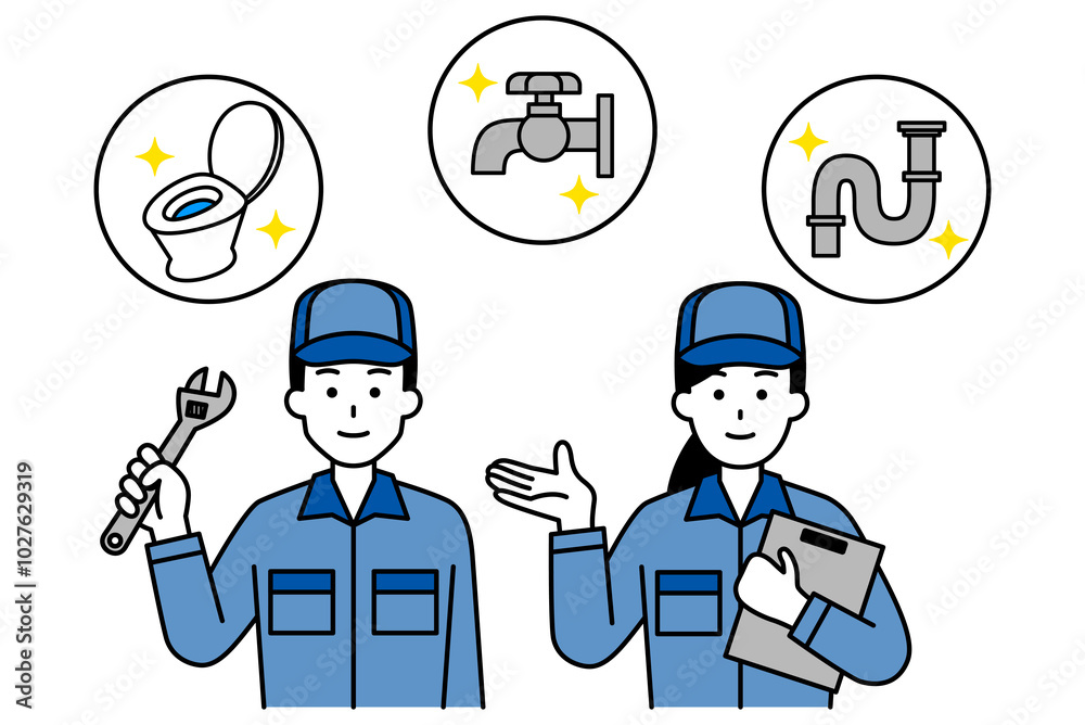 水回りのトラブルを解決するつなぎ作業服の男女