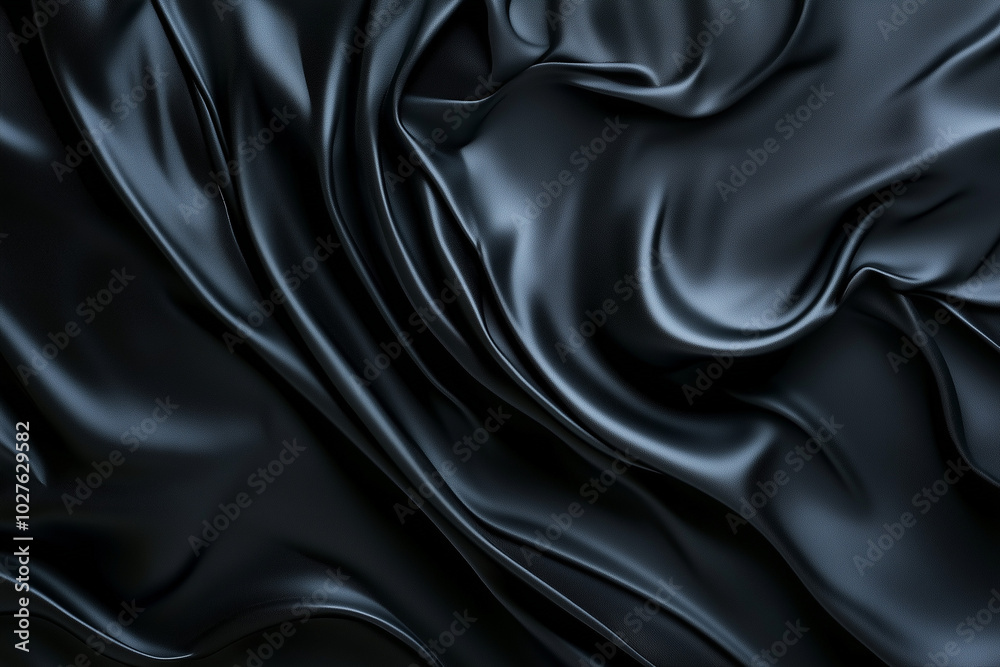 Fototapeta premium Black smooth satin velvet wave background