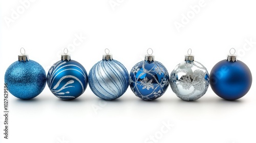 Christmas blue silver decorations balls New Year on white background