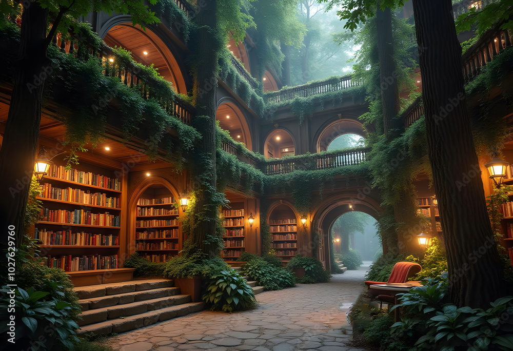 Illustration of an ancient overgrown fantasy library
Illustration of an ancient overgrown fantasy library