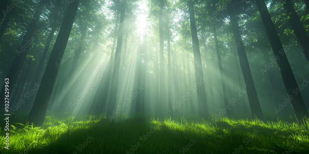 Obraz premium Ethereal Light in a Lush Forest Landscape