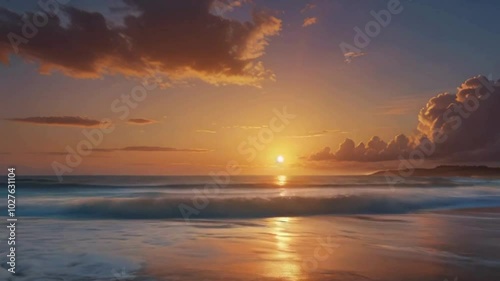 video sunset view with gold color gradation on the beach photo