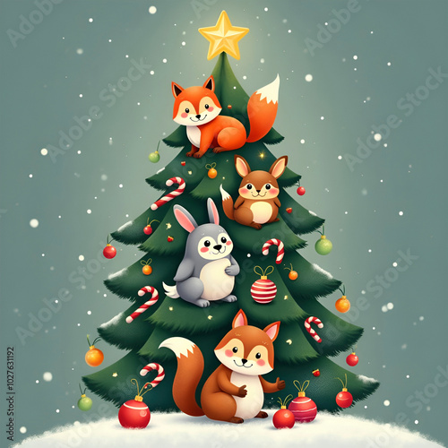 christmas card with santa claus and snowman