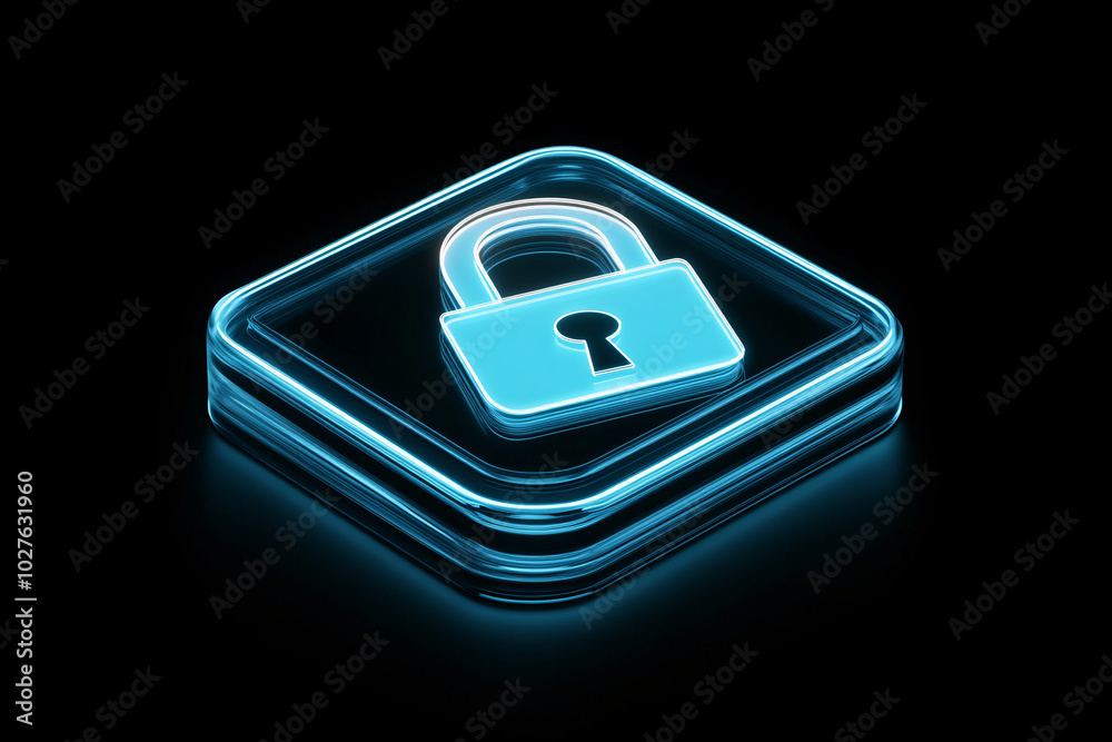 Neon Glowing Lock Icon - Digital Security Concept Neon Glowing Lock Icon - Digital Security Concept