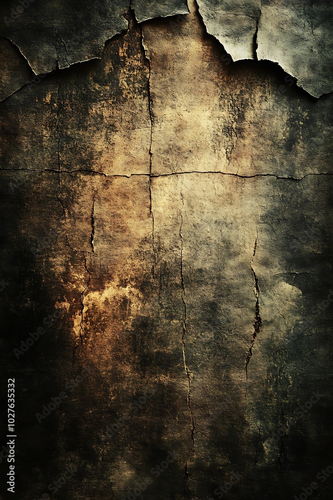 Fototapeta premium A textured, weathered wall showcasing cracks and faded colors, creating a rustic and aged appearance.