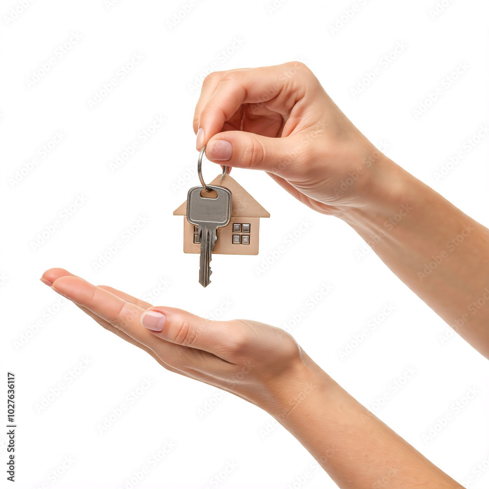 Obraz premium hand holding house keys isolated on white background