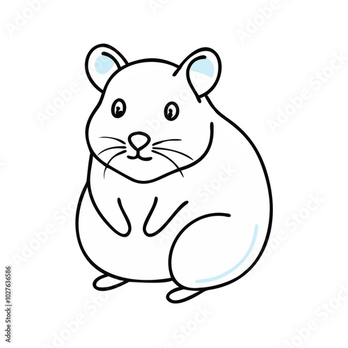 Line drawing of a cute hamster sitting with light blue accents on a clean background