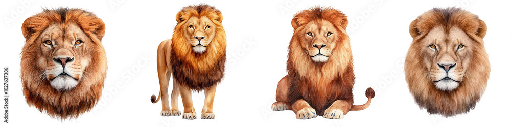 Lion collection, white isolate background