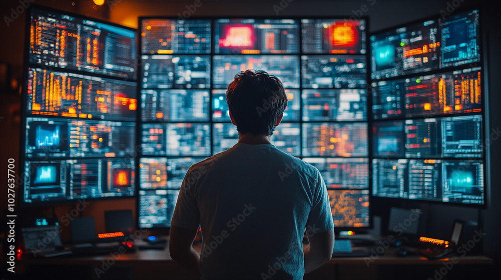 businessman stands confidently in a futuristic setting, surrounded by virtual cyber technology. This image symbolizes innovation, digital transformation, and the merging of business with technology businessman stands confidently in a futuristic setting, surrounded by virtual cyber technology. This image symbolizes innovation, digital transformation, and the merging of business with technology