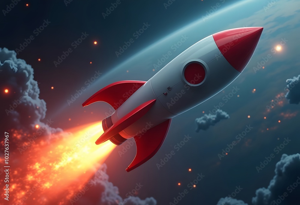 Fototapeta premium Rocket ship in a flat style.Vector illustration. 