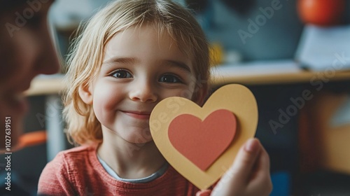 A Little Girl Smiling with a Yellow Heart Card