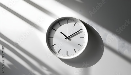 Wallpaper Mural A contemporary white wall clock distinguished by its minimalist form and black hands, creating a subtle shadow on the wall Torontodigital.ca