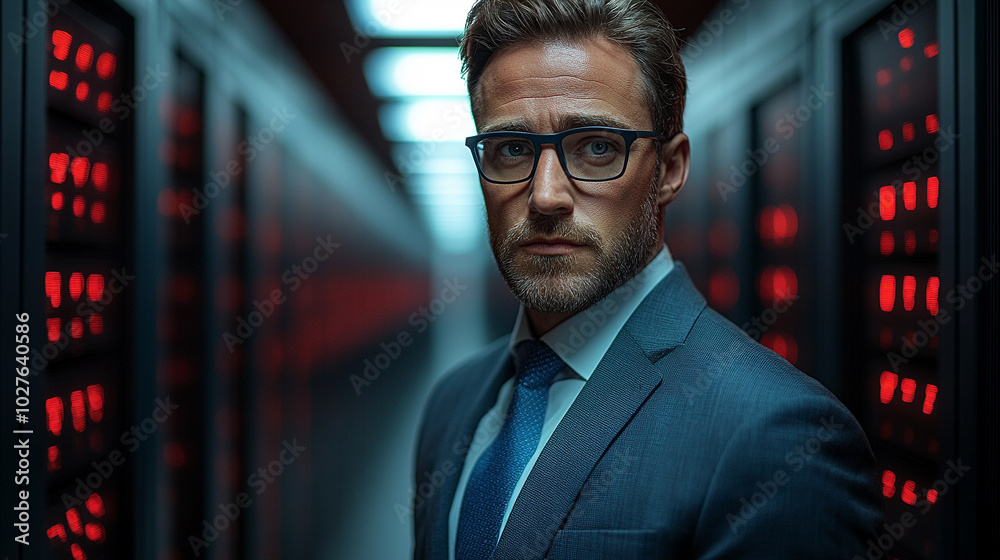 businessman stands confidently in a futuristic setting, surrounded by virtual cyber technology. This image symbolizes innovation, digital transformation, and the merging of business with technology businessman stands confidently in a futuristic setting, surrounded by virtual cyber technology. This image symbolizes innovation, digital transformation, and the merging of business with technology