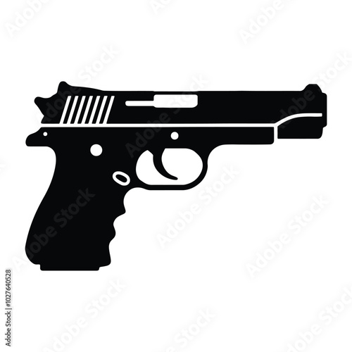 Realistic Handgun Silhouette Vector Illustration Featuring Detailed Design Elements for Firearm Graphics and Promotional Materials