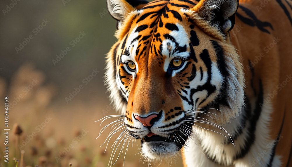 Majestic tiger closeup in natural habitat Majestic tiger closeup in natural habitat