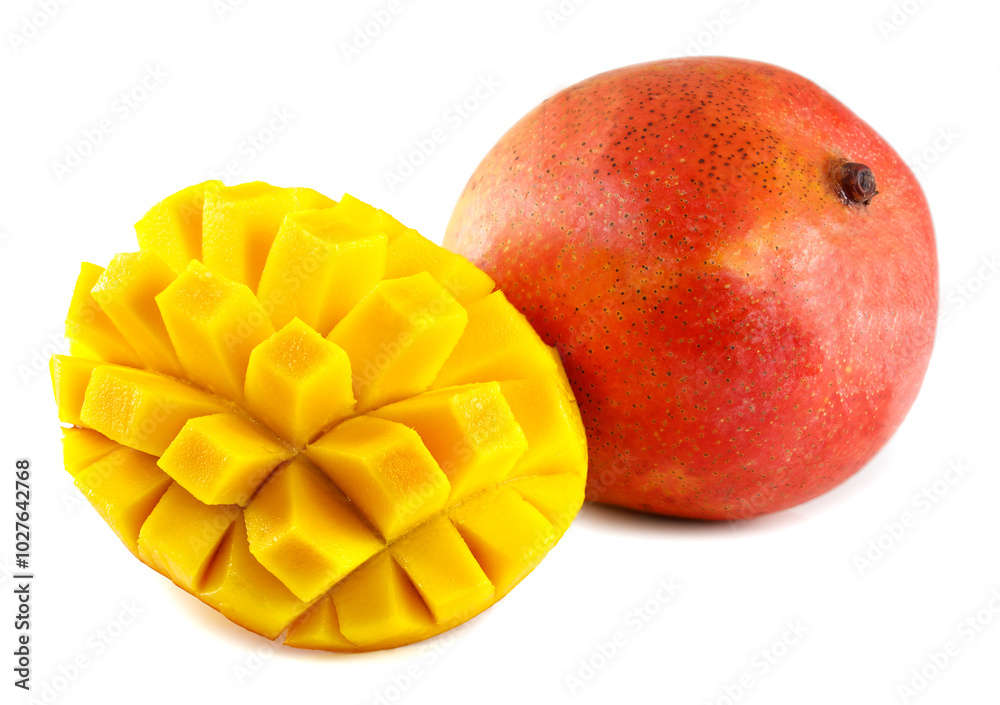 Mango with section on a white background. File contains a path to cut. Mango with section on a white background. File contains a path to cut.
